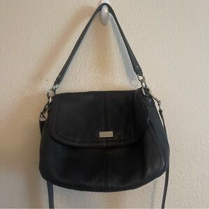 COLE HAAN Convertible Crossbody Shoulder Bag Black Leather Flap Snap